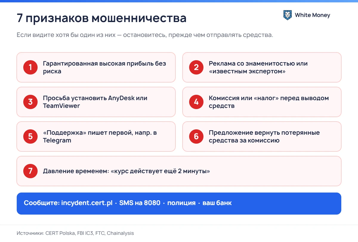 7 признаков мошенничества. Если видите хотя бы один из них - остановитесь, прежде чем отправлять средства.